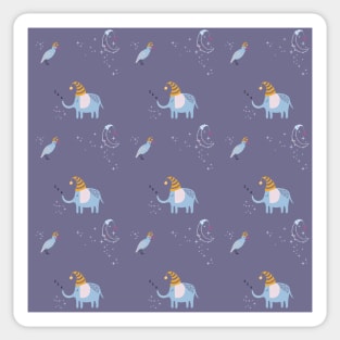 Pattern with cute sleeping elephant, bird and moon Sticker